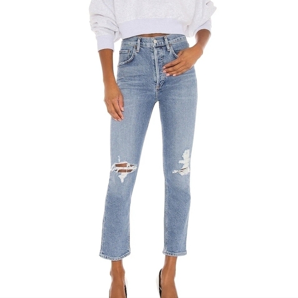 Agolde Womens Riley High Rise Straight Crop in Whiplash Jeans sz 25